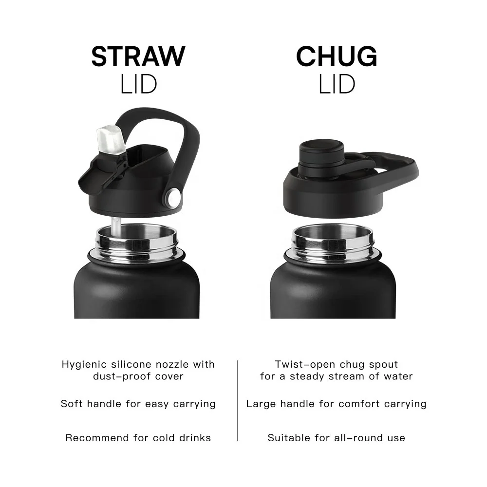 BPA Free Vacuum Flasks Stainless Steel Insulated Water Bottle Promotional Water Bottle Vacuum Double Wall 3 Lids