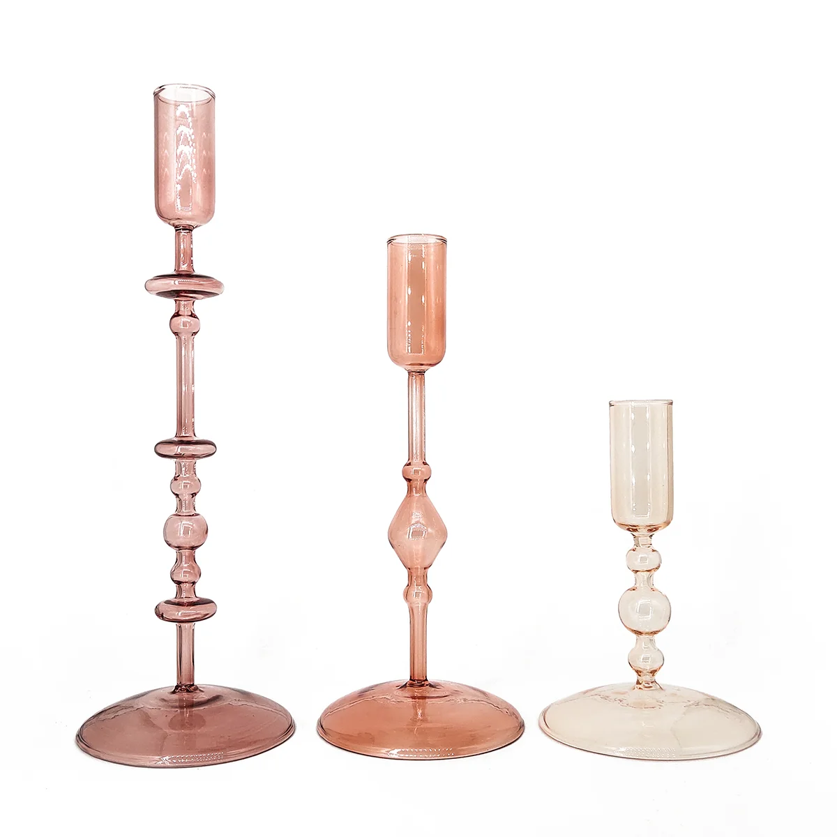 Free Sample Borosilicate Hand Blown Clear Colored Tall Candlestick Decor Home Decoration Suppliers Crystal Glass Candle Holders manufacture