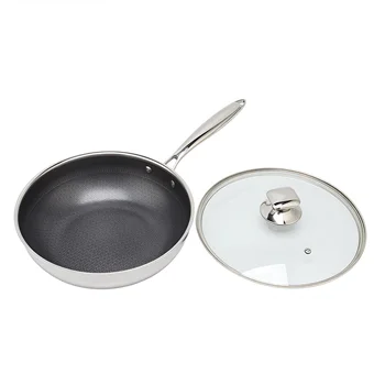 13-Inch Tri-Ply Ceramic Non-Stick Coating Stainless Steel Wok Pan with Lid for Induction Cooking and Stir-Frying