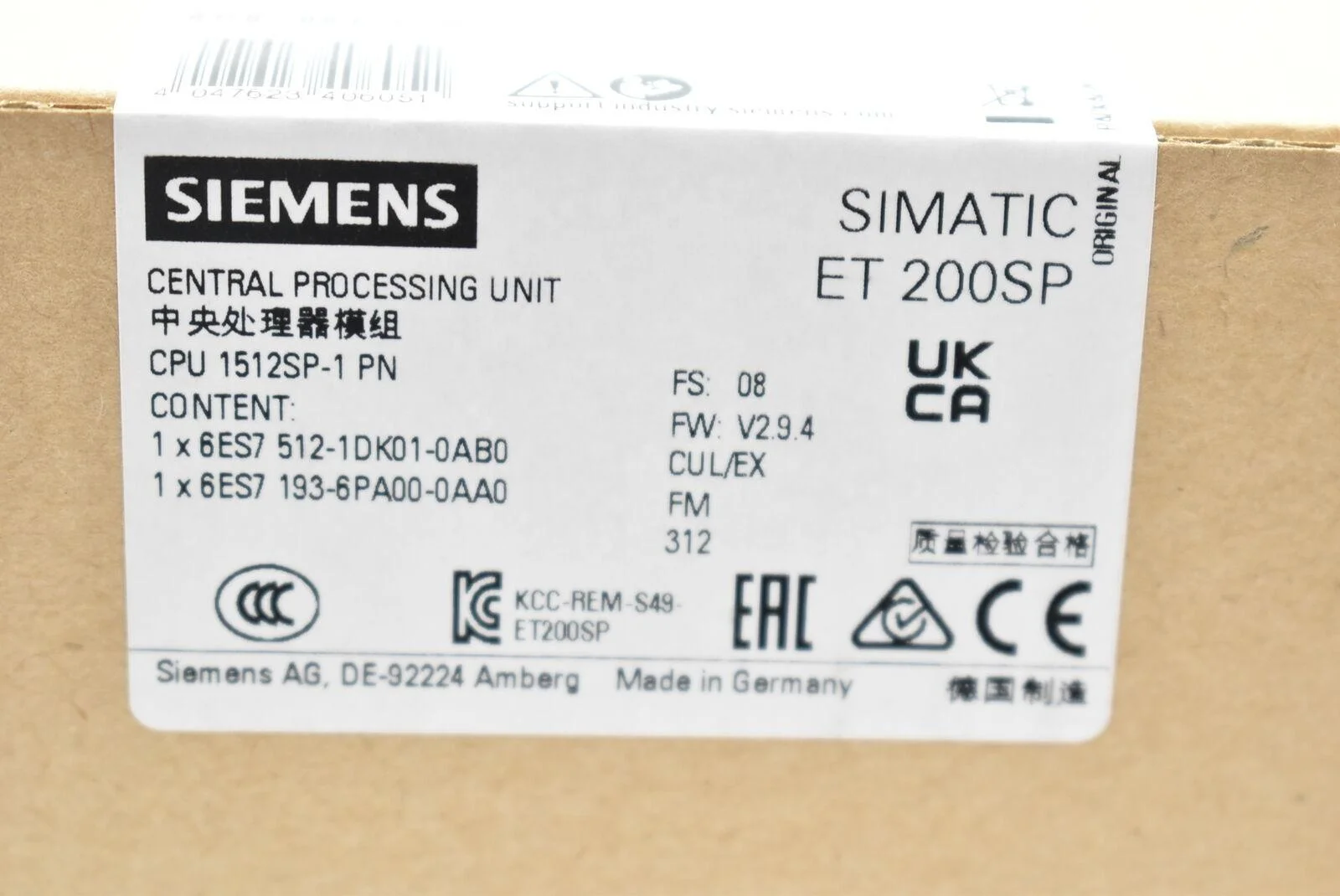 Top Agent 6ES7512-1DK01-0AB0 in Stock 100% New Original SIMATIC DP CPU 1512SP-1 PN PLC Module