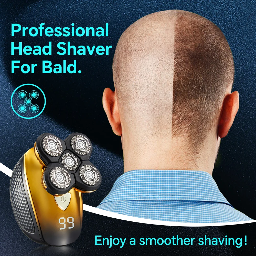 USB Stainless Steel Five-Blade Digital Display Body Hair Trimmer for Household RV Use Beard Trimmer Rotary Electric Shaver details