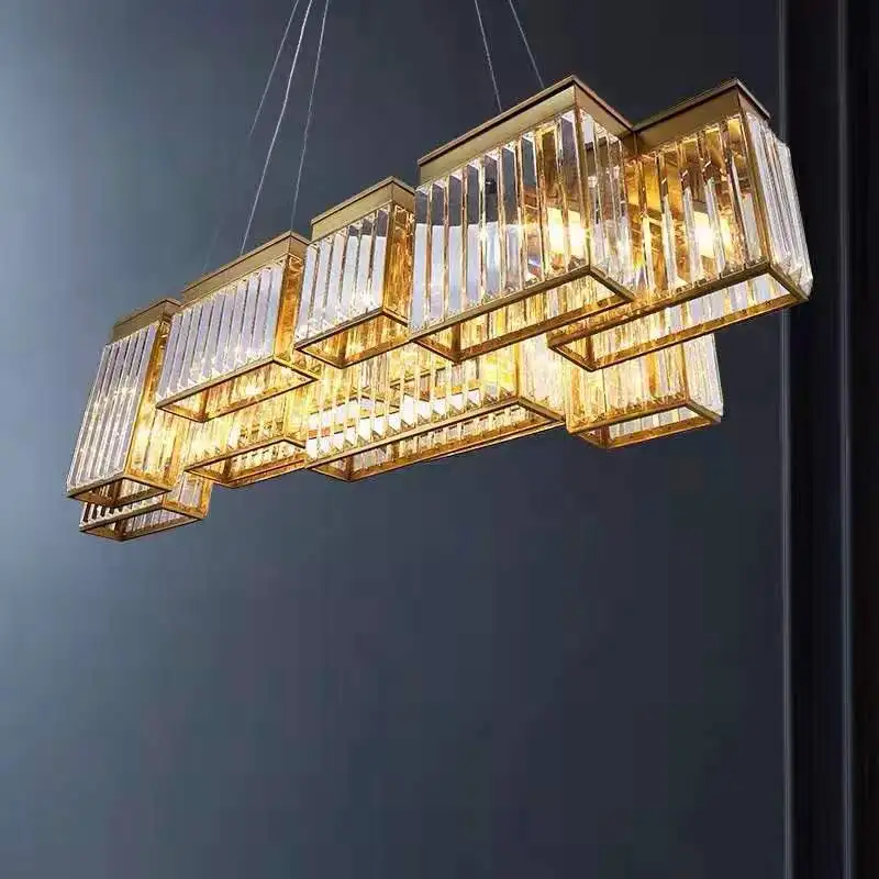 Modern Rectangular Island Crystal Chandelier Lighting Fixture Large Ceiling Lighting Hotel Lobby