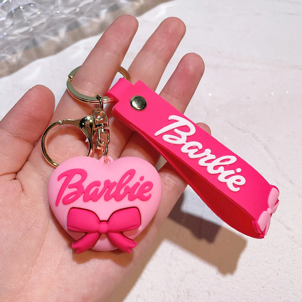 Cartoon Barbie Keychains For Women Cute Pink Barbie Love Heart Bag ...