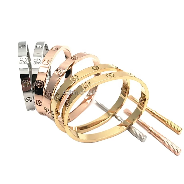 New Crystal Cuff Screwdriver Bracelet for Women Stainless Steel Engraved Bangle Screw Bangle Elegant Party Wedding Jewelry Gift