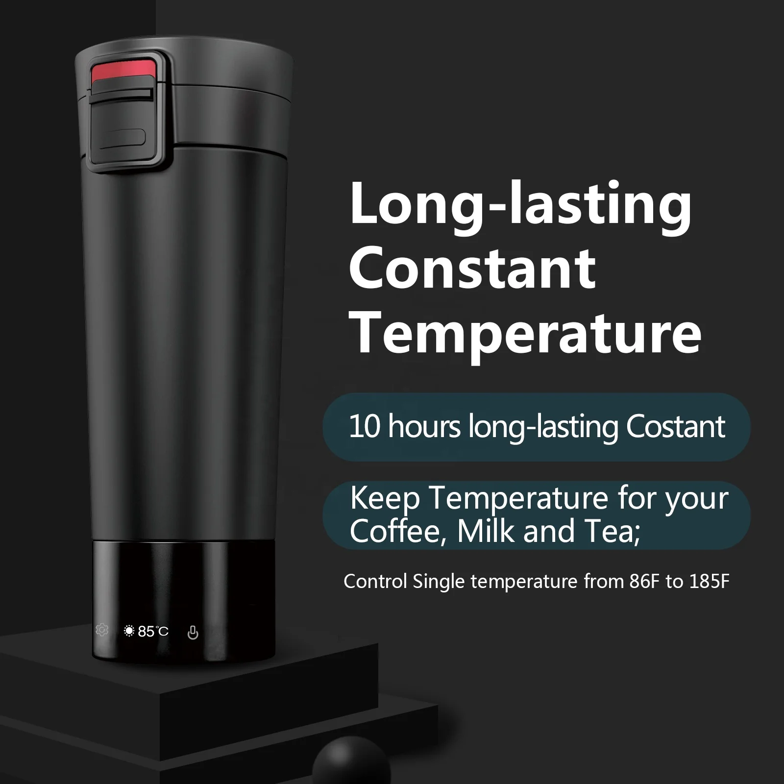 Smart Stainless Steel Heated Travel Mug 300ML, Temperature Control