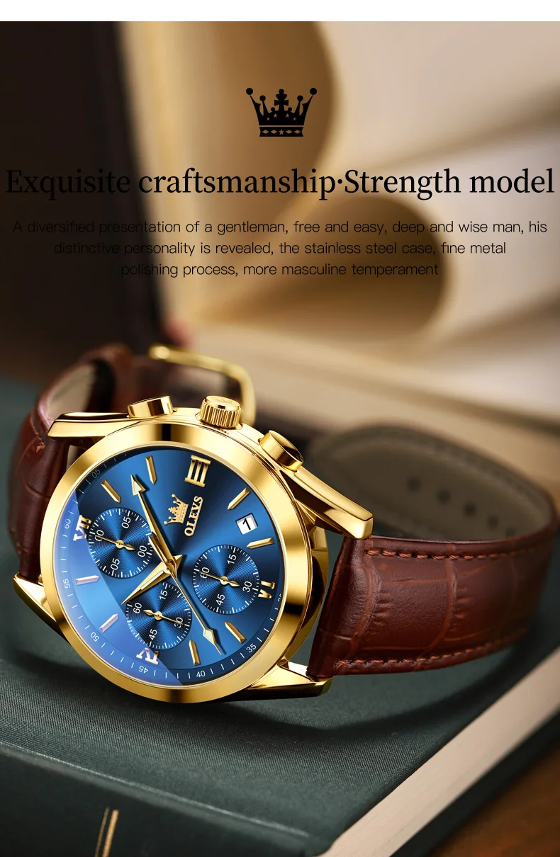 OLEVS Reloj 2872 Top Brand Luxury Waterproof Clock Brown Leather Sports WristWatch Relogio Masculino Quartz Watch For Men