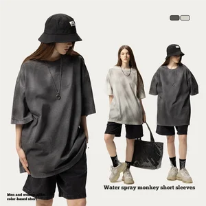 270G Heavy Duty Cotton Short Sleeve T-Shirt for Couples 100% Cotton Street Trendy Brand with Printed Pattern Short Neck Design