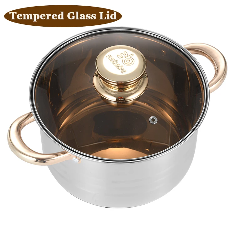 Manufacturer Wholesale 6pcs Kitchen Ware Set Stainless Steel Gold Cooking Pot Non Stick Cookware