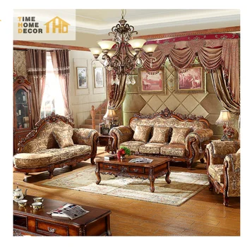 1+2+3 Sofa Combination Antique Solid Wooden Sofa Set 7 Seater Luxury Lounge Sofa Classic Arab Middle East European Style Couch