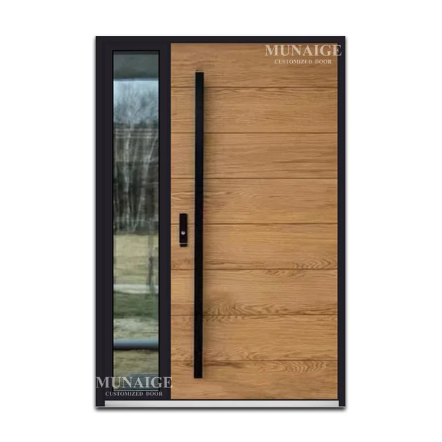 Aluminum Glass Exterior Entrance Security Doors for houses with Wooden Grain New Design