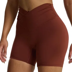 Fuyida Custom Workout Biker Shorts for Women Cross-Waist Tummy Control High Waisted Hidden Scrunch Yoga Short Four-Way XL
