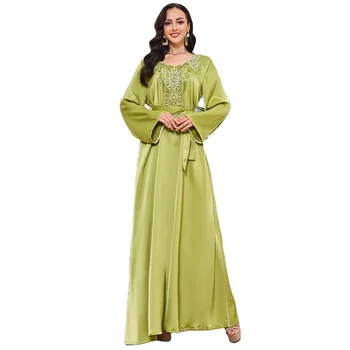 Wholesale EID Turkey Dubai Dress Modest Elegant Luxury Women Muslim Dress Handmade Beads Pearl Embroidery Matte Satin Abaya