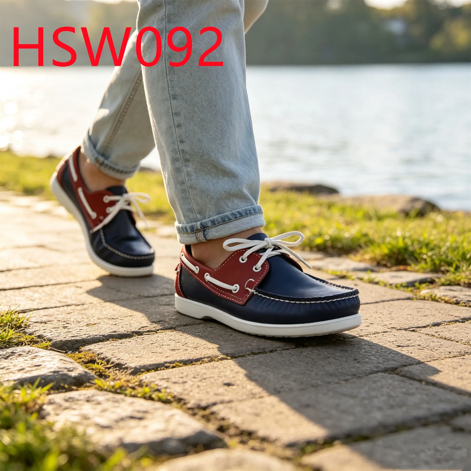 HY,Outdoor Activities 20 Pairs Available Dark Blue&bordo Red Boat Shoes Lace up Non-irritating Hua Singh Moccasin Shoes HSW092