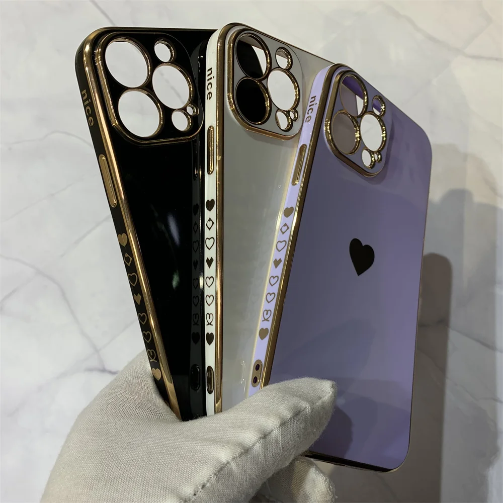 New Pattern case Straight Edge Full love Shape Girl Woman Stylish Mobile Phone Cover for iphone 13 Pro Max 12 11 case