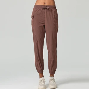 Women Casual Loose Elastic Waist Sports Pants Solid Sweatpants Baggy Ankle-length Trousers Fashion Joggers Pants with Pockets