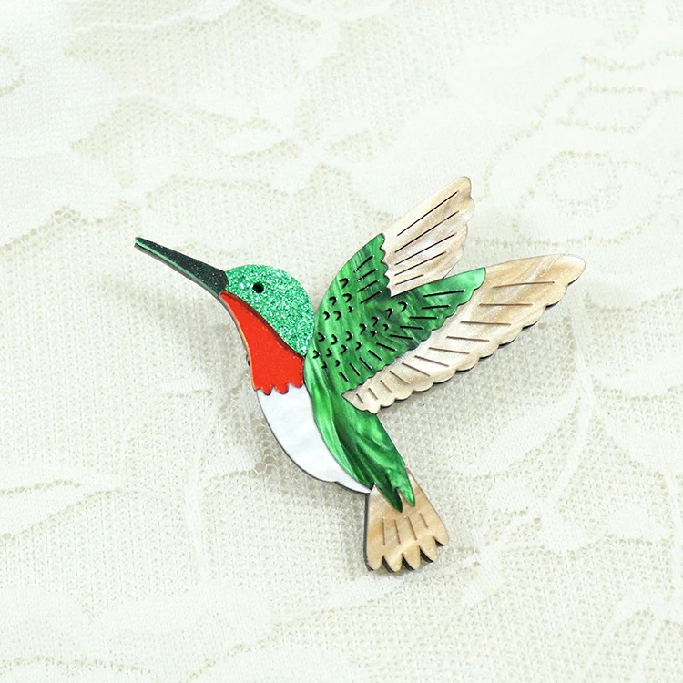 BH1076 1pcs New Arrival hummingbird Brooch (Safety Pin) cute Laser Cut Acrylic Jewelry Handmade details