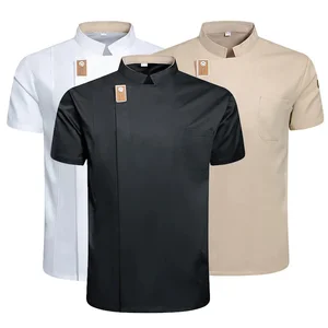 Unisex Chef Jacket Polyester Knitted Summer Kitchen Shirt Hotel Restaurant Catering Uniforms Bakery Work Clothes