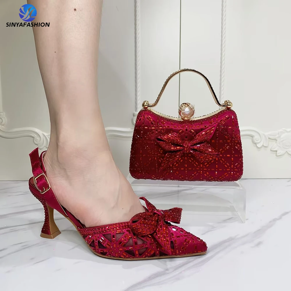 Sinya Gold Custom Wholesale Italian Ladies Shoes and Bags Set High Quality  Medium Women Party Shoe Matching Bag Set - Main Image