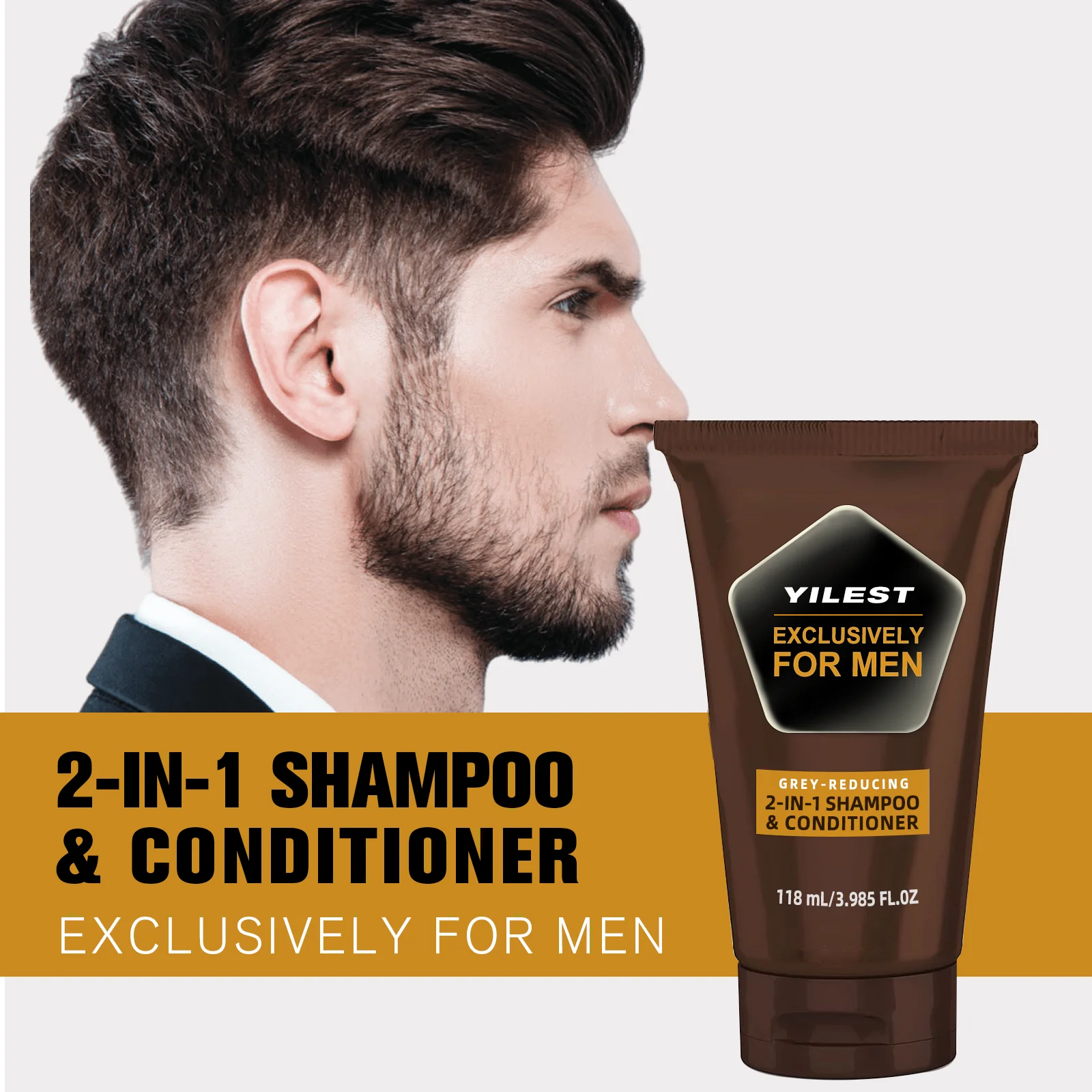Haihe Customized Men Gradual Grey-Reducing Natural Plant Extracts&Oil Healthy 2-In-1 Shampoo& Conditioner