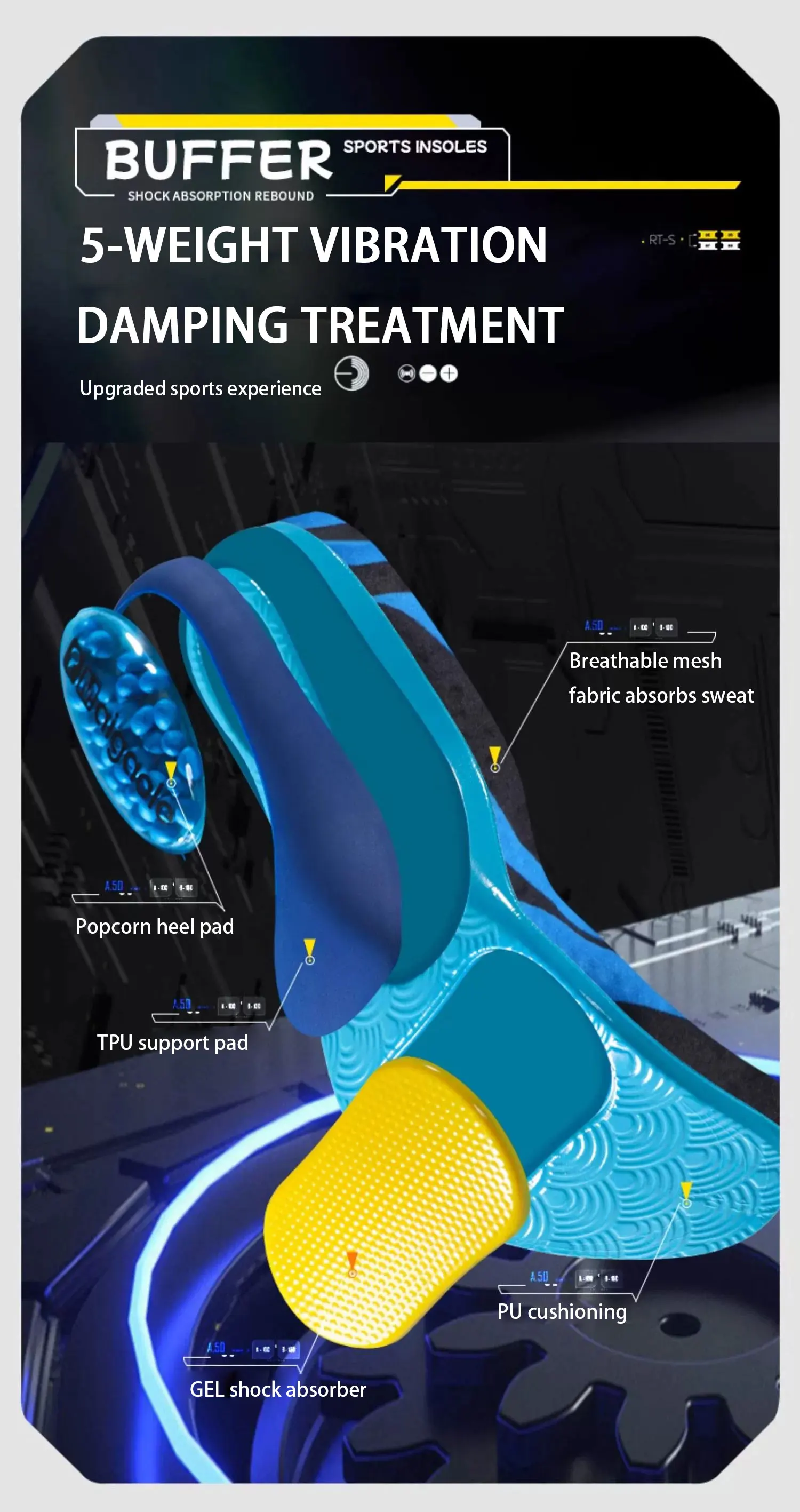 Air Cushion Heel Shock-Absorbing Sports Insoles with Arch Support
