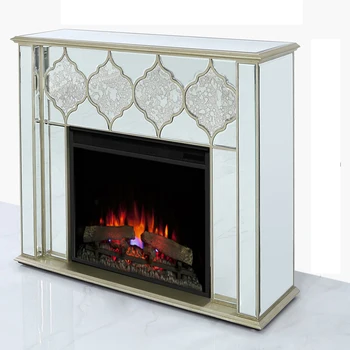 Moroccan style Silver Mirrored Electric Fireplace Surround mantel with bulit-in Firebox