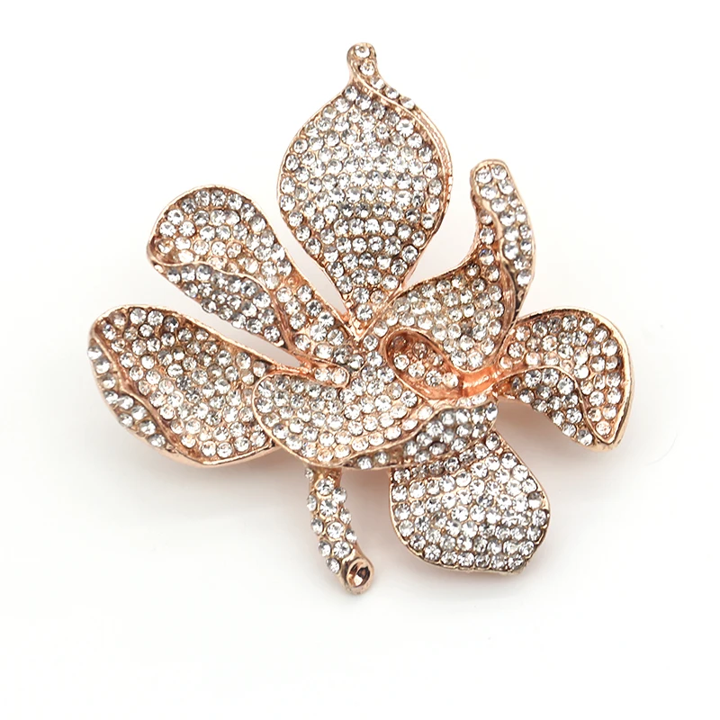 Wholesale Pink Rhinestone Orchid Flower Brooch Pin