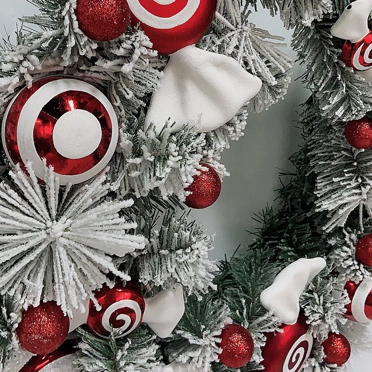24 дюйма Белый Стекались орнамент конфеты Рождественский венок для передней двери фестиваль внутренней отделки Красный Белый тема конфеты