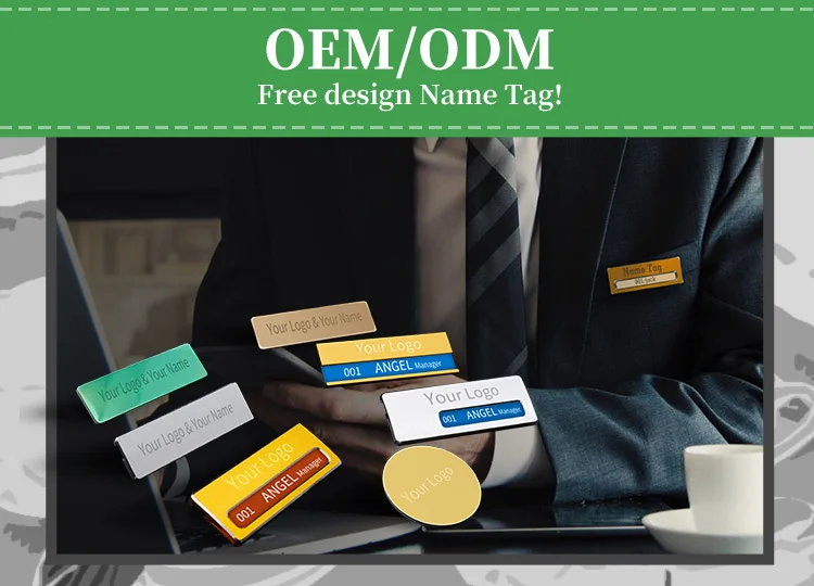 Wholesale custom logo blank staff name badge stainless steel metal nametags hotel employee magnet name tag pin