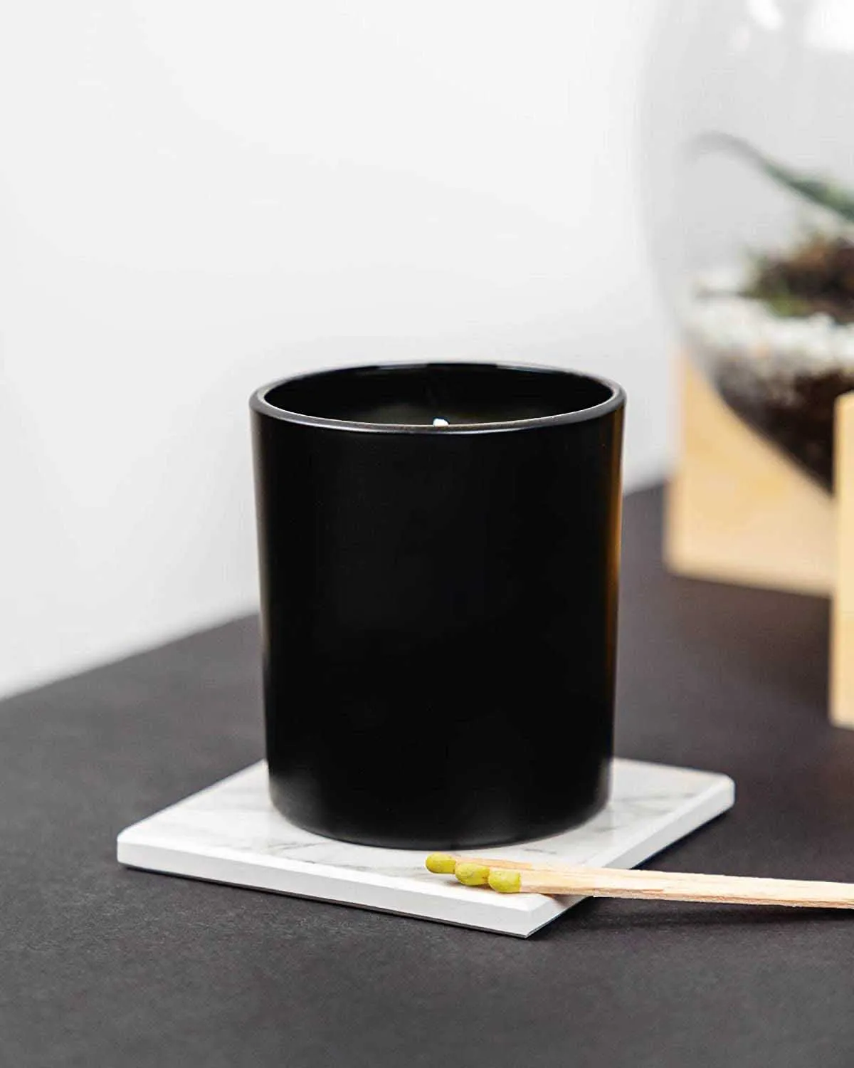 Wholesale 6oz Frosted Matte Black Glass Candle Jar Vessels Containers