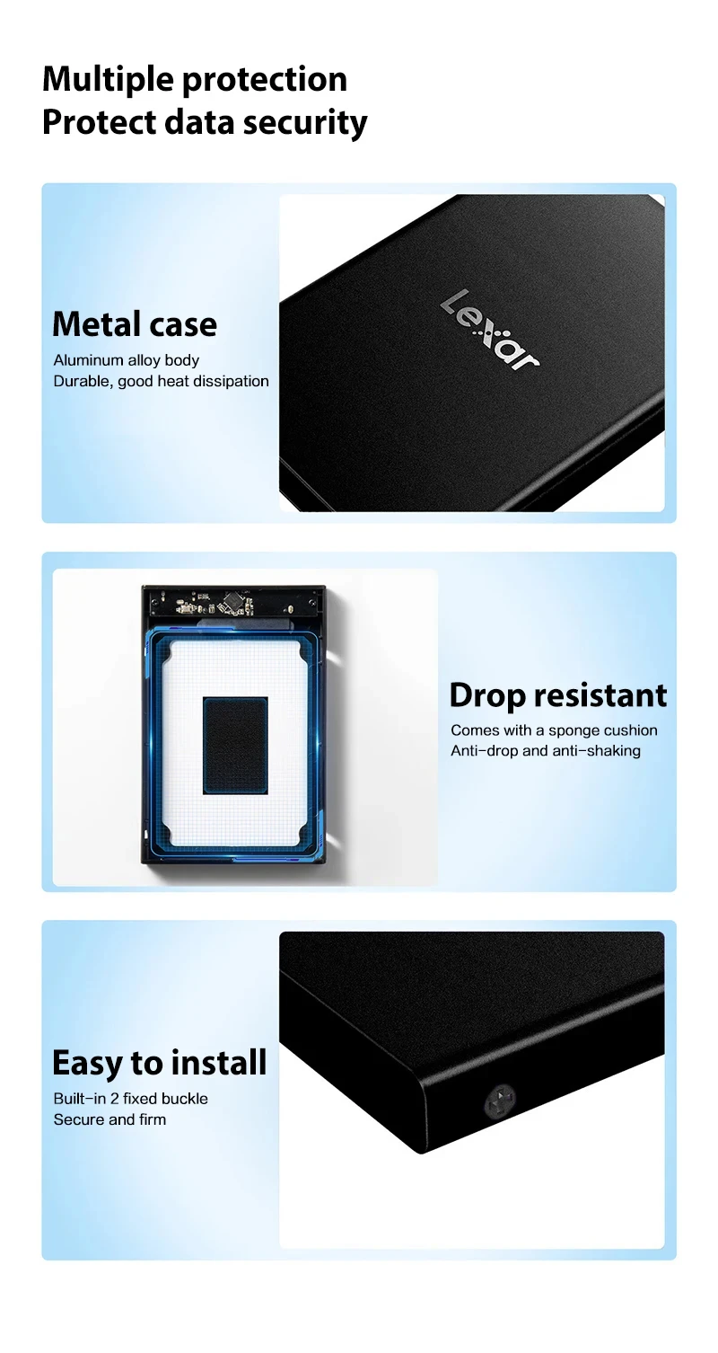 Lexar E100 Case External Hardisk Enclosure 2.5" SATA III USB3.2 GEN 2 Type C for 2TB 4TB SSD Internal Solid State Disk