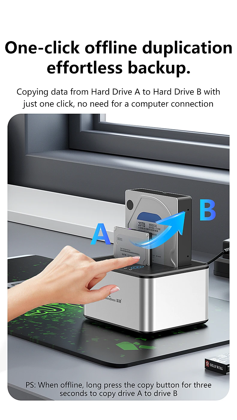 Portable Laptop USB3.0 Dual Bay SSD HDD SATA Hard Drive Disk Cloner ...