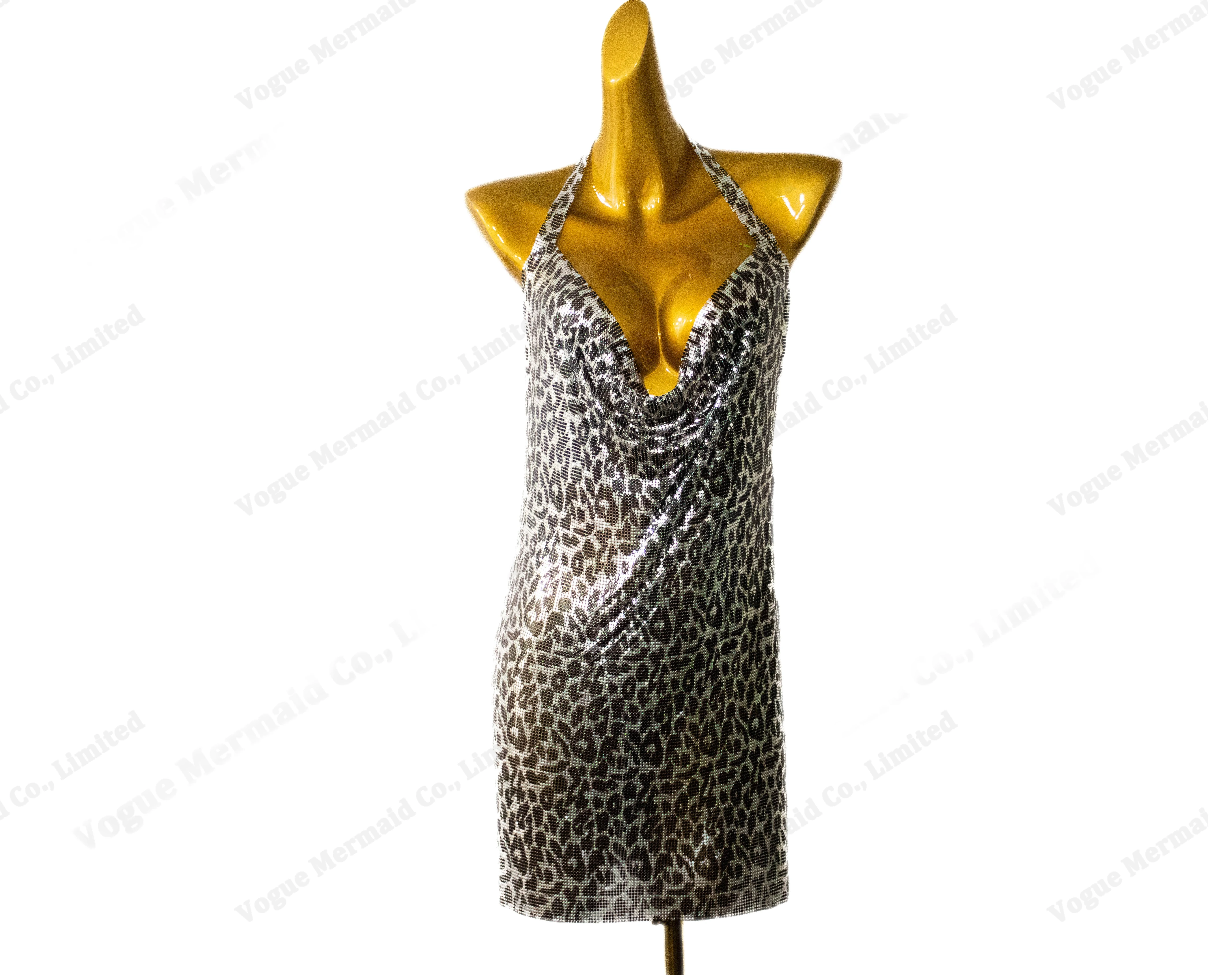 New Trend Wholesale Silvery Colorful Printing Metal Mesh Dress