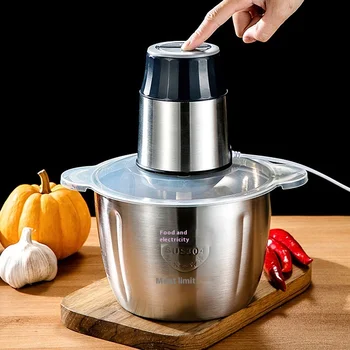 Small Copper Car Chili Garlic Paste Meat Grinder & Slicer Household Electric Stainless Steel Stuffing Shredder