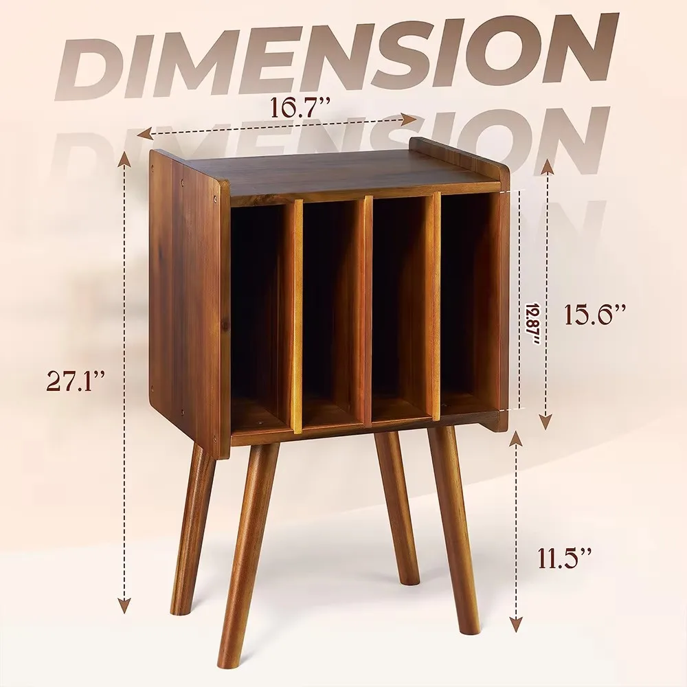 product acacia wooden modern 4 tier multifunctional lp record player bracket storage rack organizer bedside table home coffee use-5