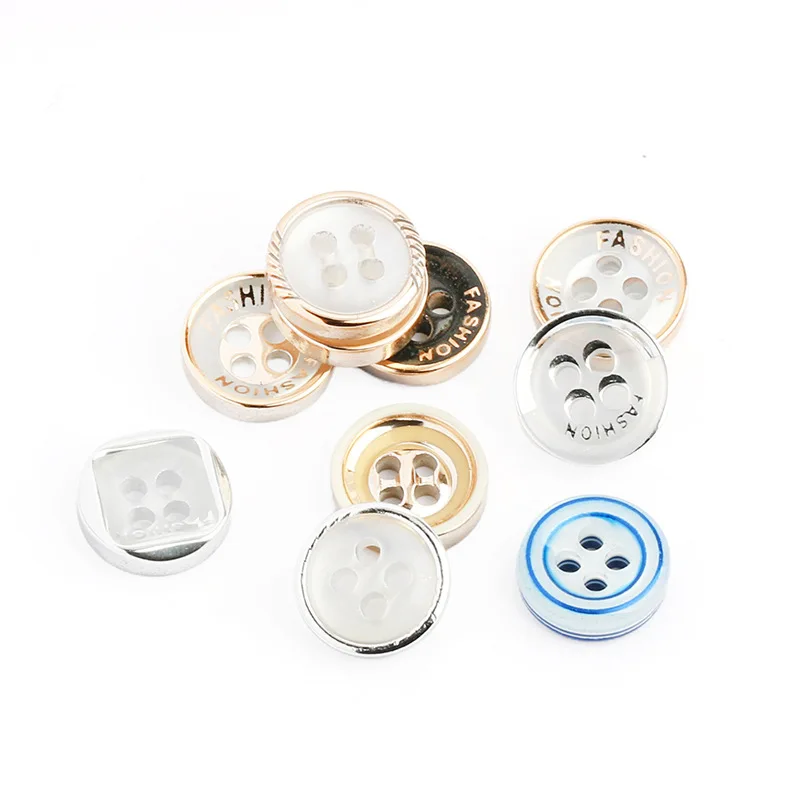 11.5mm Fancy Plating Gold Edge 4 Holes Round Resin Plastic Shirt Button