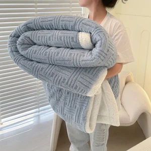 Luxury 100% Polyester Reversible Double Side Extra Thick Soft Fluffy Sherpa Fleece Jacquard Throw Blanket Woven Print Warm