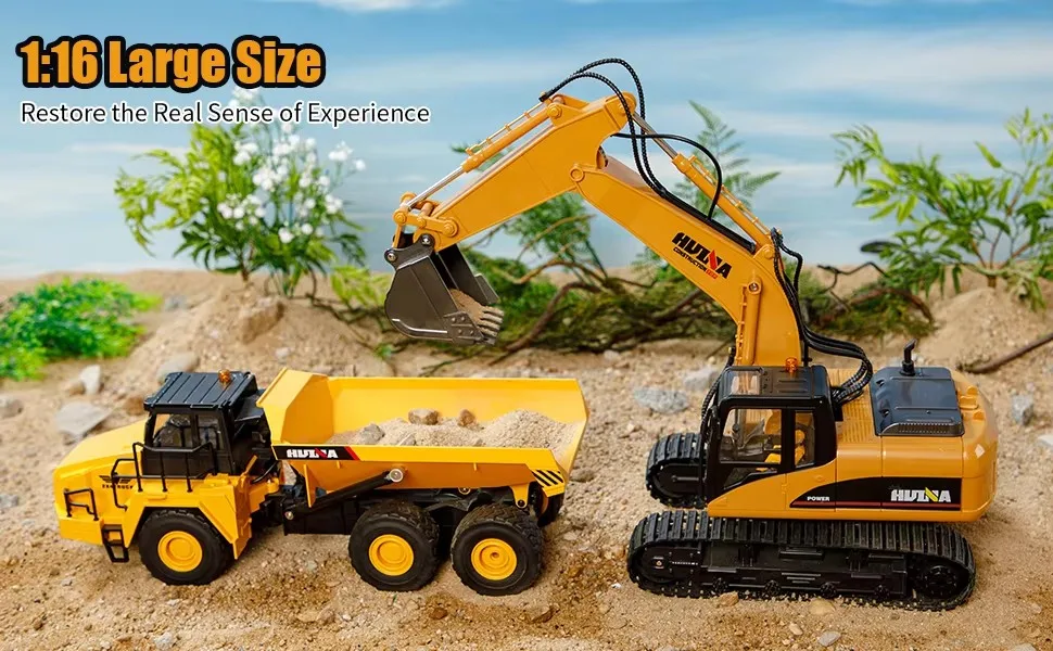 Huina 1553 Engineering Truck 1/16 11CH 2.4G Electric Sound and Light Alloy Metal Dump Car RC Die-cast Radio Control Model Truck