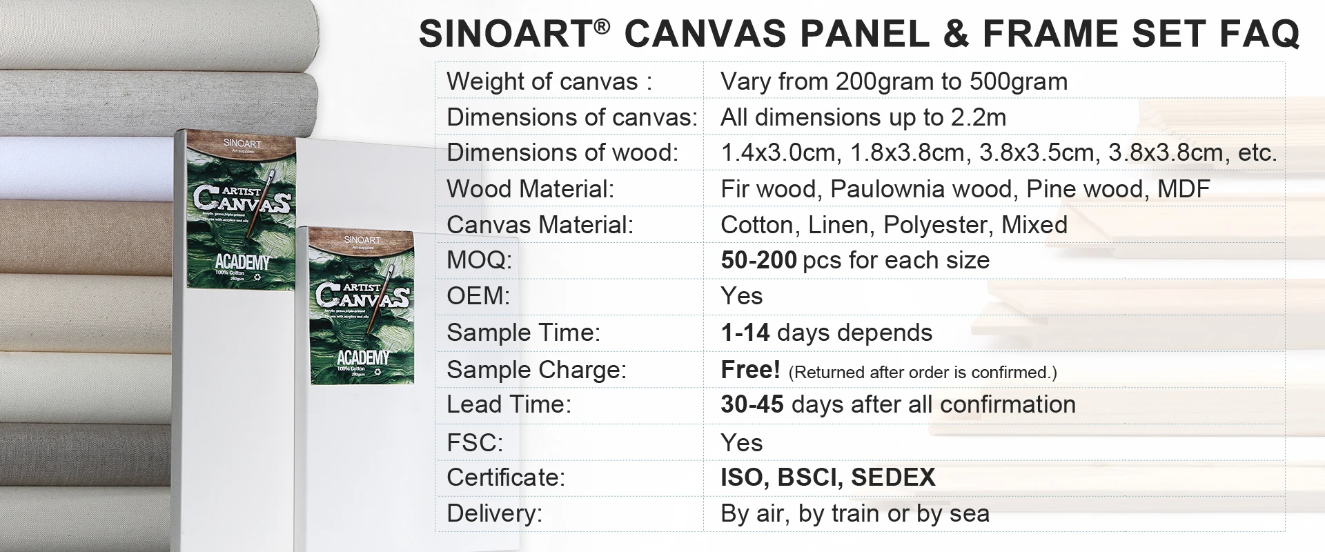 Sinoart Pre Gessoed Art Boards Custom Thickness Gesso Boards For