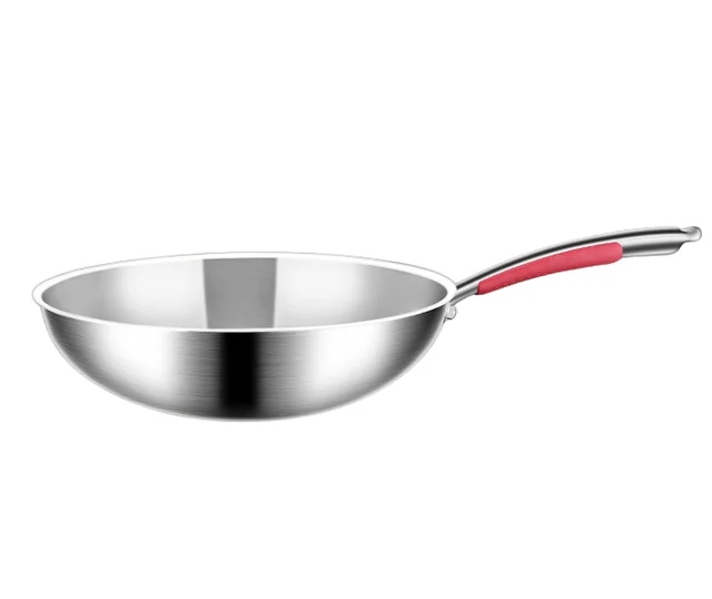 Commercial-Grade 304SS Stainless Steel Wok Set Multi-Size Cookware with Tempered Glass Cover Lid Gas Induction Stove Pan Cooking