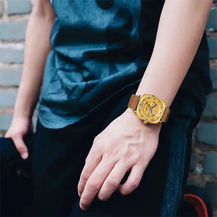 8274 Мужские механические часы из натуральной кожи