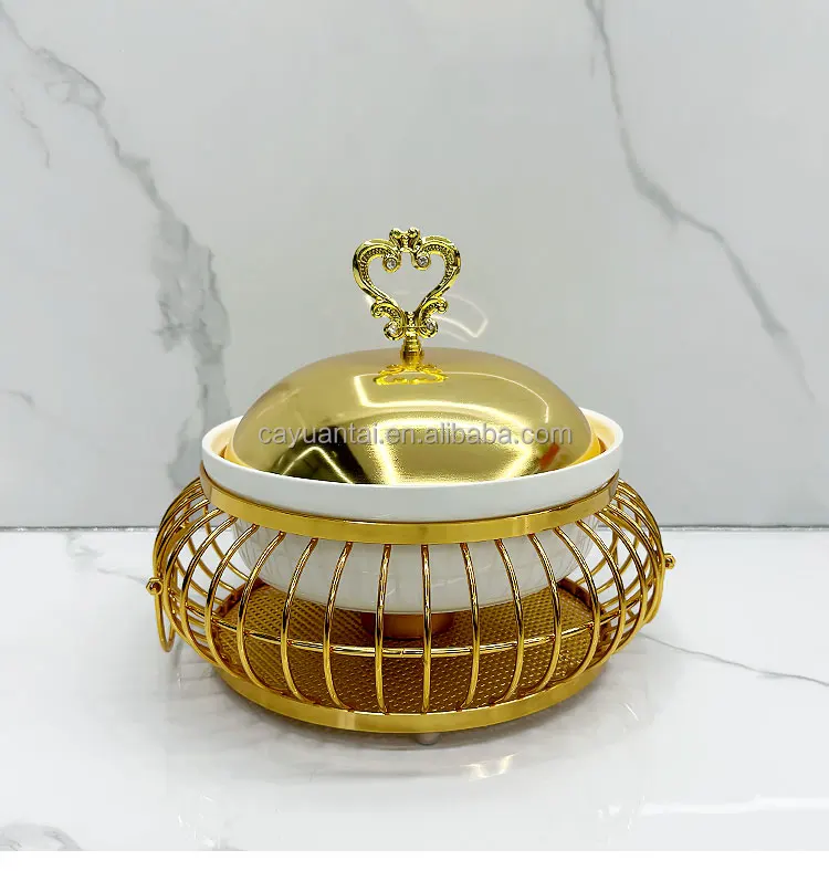 Luxury High Quality Golden Ceramic and Stainless Steel Egg Shape Gold Chafing Dish Buffet Dish 2Liter