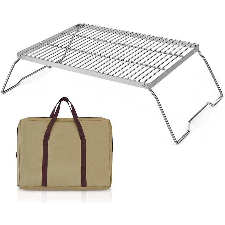 Folding Campfire Grill Rack Camp Wire Mesh Grill Over Fire Pit Portable