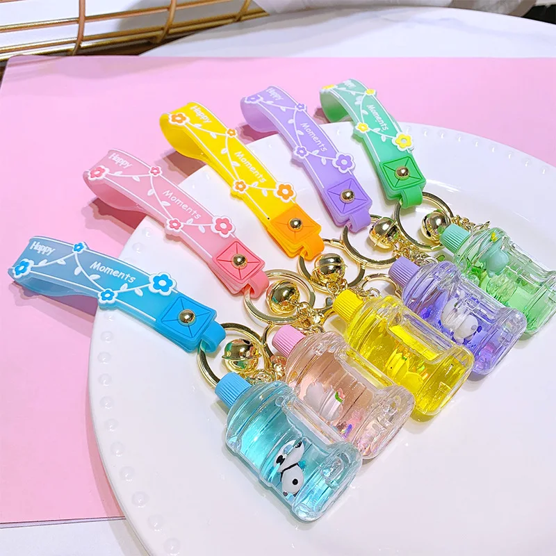 Cute Mini Bucket Lazy Doll Keychain Liquid Drift Bottle Luxury Acrylic Key Chain Car Key Holder Women Bag Pendant Jewelry Gifts