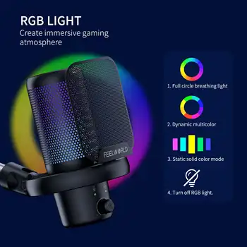 FEELWORLD VM1 Gaming Microphone with Mute Button, Bulk Order Discount USB Studio Mic for Twitch Live Broadcasting detail image