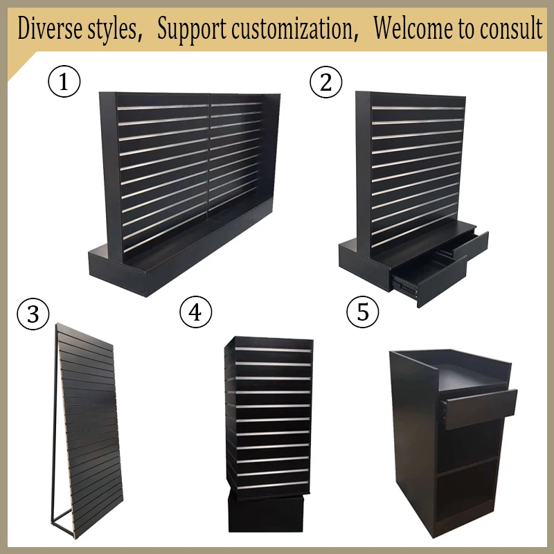 4 Side Retail Shop Revolving Slatwall Tower for Retail Store Display New Design Wooden Rotating Slat Wall Panel Cube With Castor