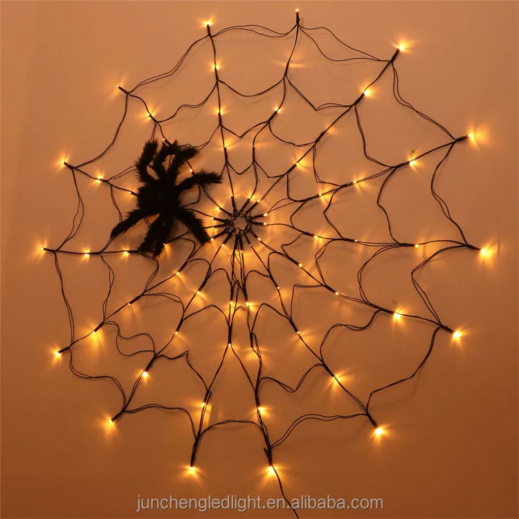 Wholesale 8 Modes Led Spider Web Light With Battery Box Remote Control Halloween Atmosphere Decoration Props
