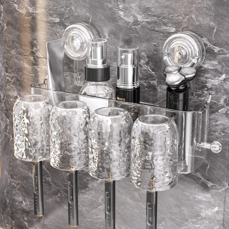 Suction Cup Punch-free Toothbrush Storage Shelf Bathroom Hole-free Wall-mounted Wash Cup Toothpaste Mouthwash Cup Family Set