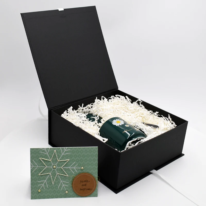 Recycled  Rigid Cardboard Paper Box Custom Logo Black Fold Luxury Magnetic Gift Boxes with Ribbon Closure factory
