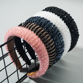 Hand Woven Beads Crystal Headband Female Baroque Sponge Hairband Korean Internet Celebrity Face Washing Padded Hair Accessories