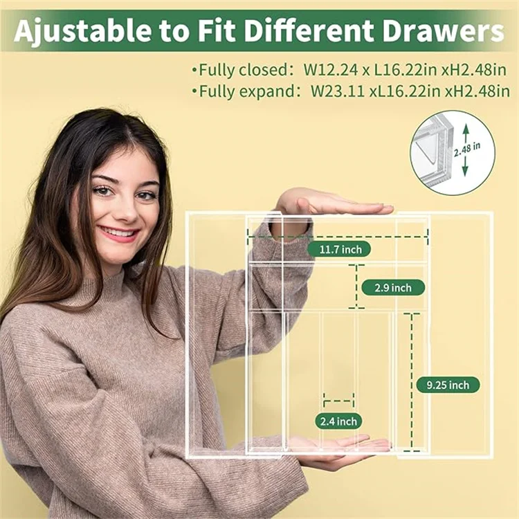 Expandable Kitchen Drawer Organizer for Flatware and Utensils,Clear Acrylic Adjustable Silverware Tray for Drawer,Office